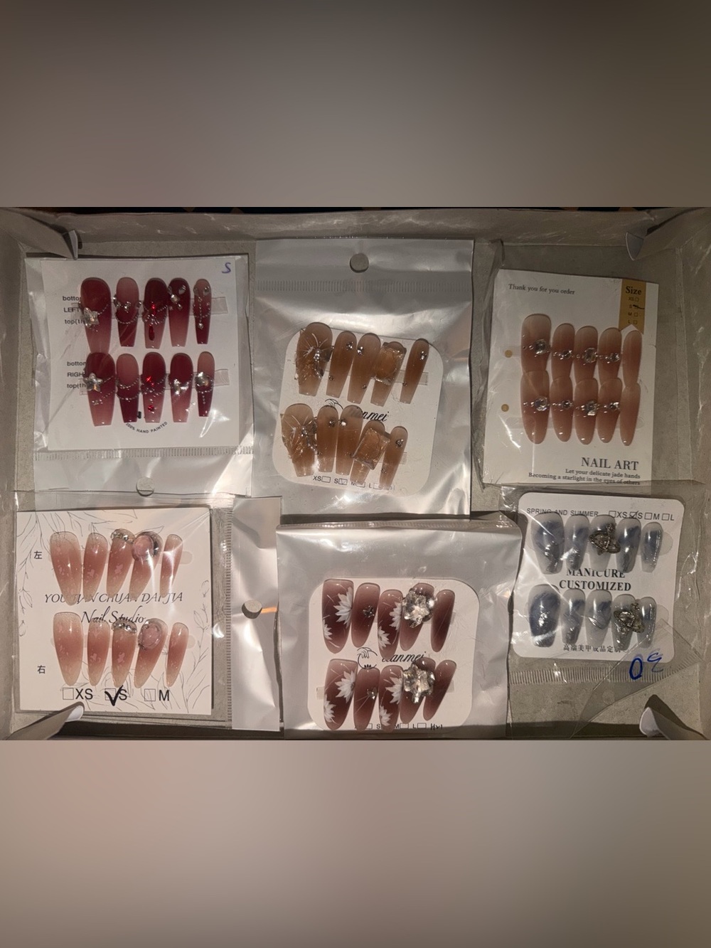 Assorted Press-On Nail Sets - Neutral Browns & Deep Berry Shades/Small Bundle